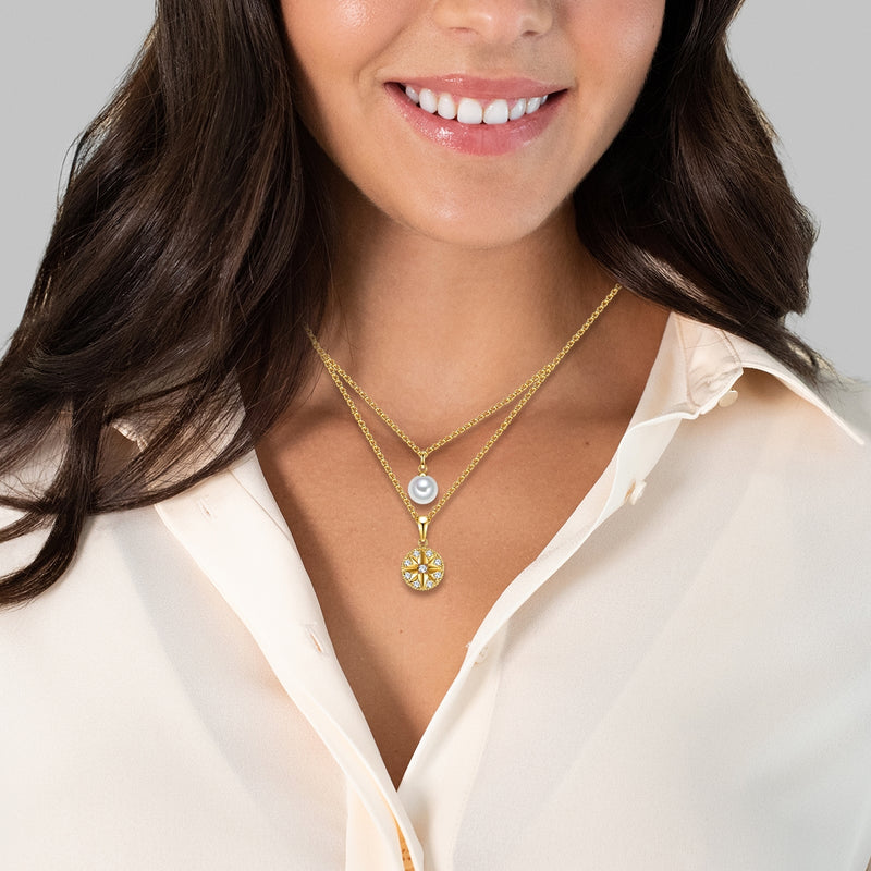 Kette gelbgold Synthetische Perle weiß Glas weiß