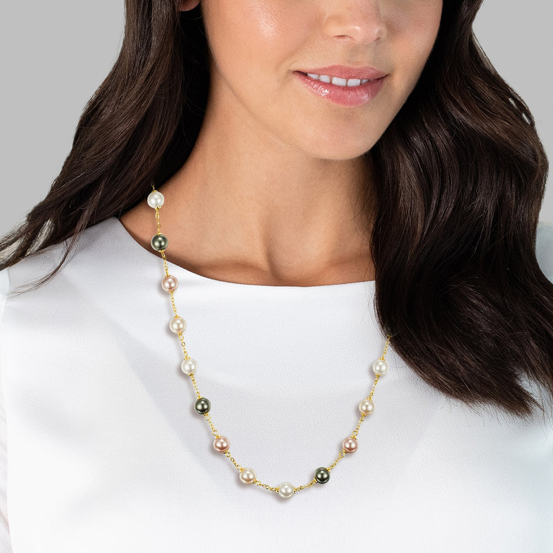 Kette gelbvergoldet synthetische Perle weiss grau cremeweiß apricot