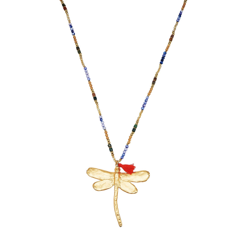 Kette mit Anhänger gelbgold Naturstein bunt