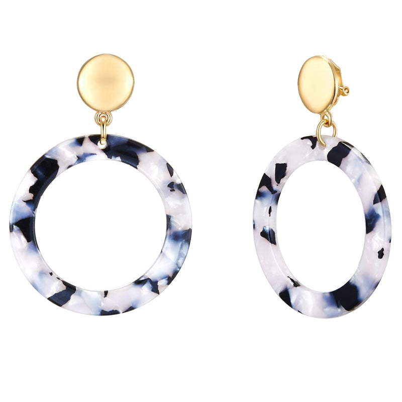 Ohrclips gelbgold Acryl weiß schwarz